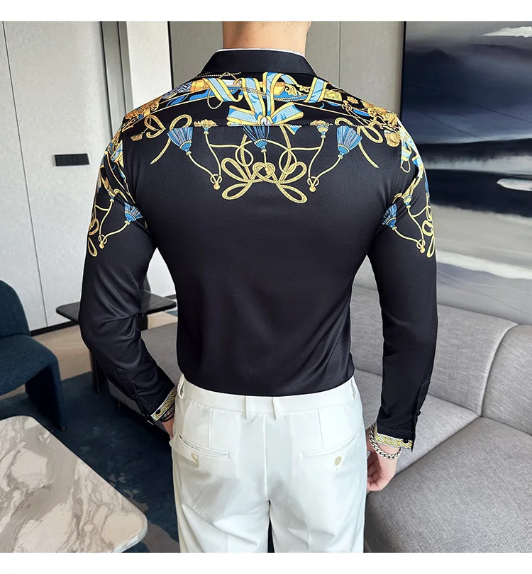 Description Picture 6 of itemLuxurious Printed Men Shirts Summer Long Sleeve Vintage Slim Fit Casual Shirts Social Party Streetwear Tuxedo Camisa Masculina