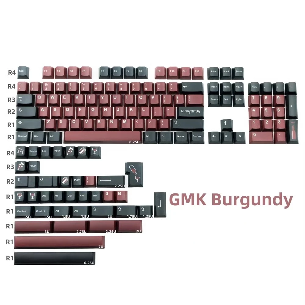 Clone Gmk Borgonha Keycaps Grupo Pbt Sublimação de Corante Perfil Cereja Interruptor mx Perfil Lightproof 142 Chaves