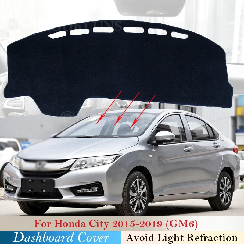 

Чехол для приборной панели, защитная накладка для Honda City 2015 ~ 2019, автомобильные аксессуары, приборная панель, Солнцезащитный ковер с защитой от УФ-лучей GM6 2016 2017 2018