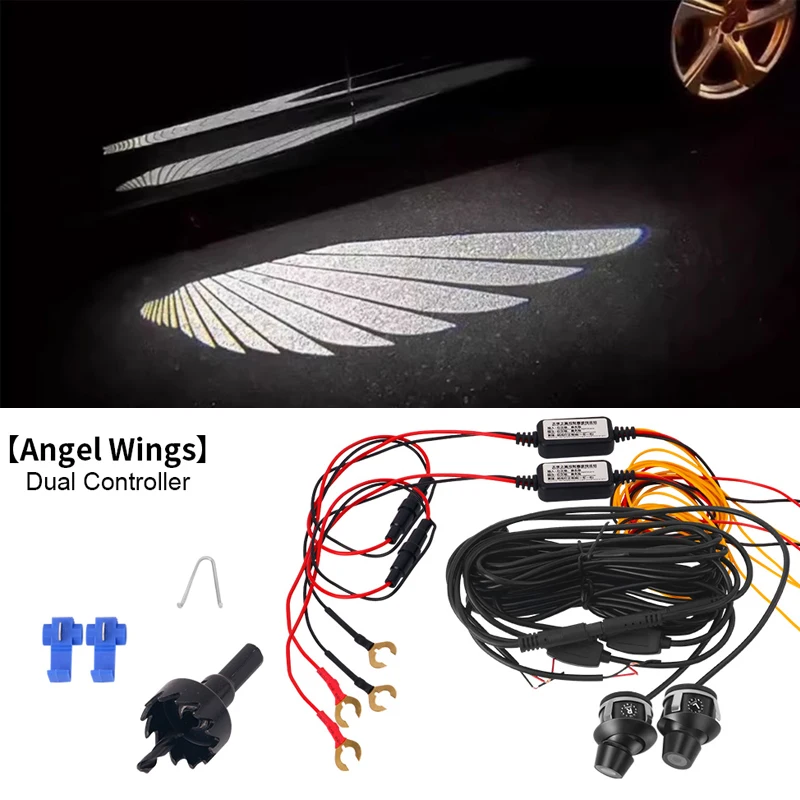 

Universal Car Side Rearview Mirror Welcome Lights Dynamic Projectio Laser light Decoration Ambient Lamps White Angel Wings Light