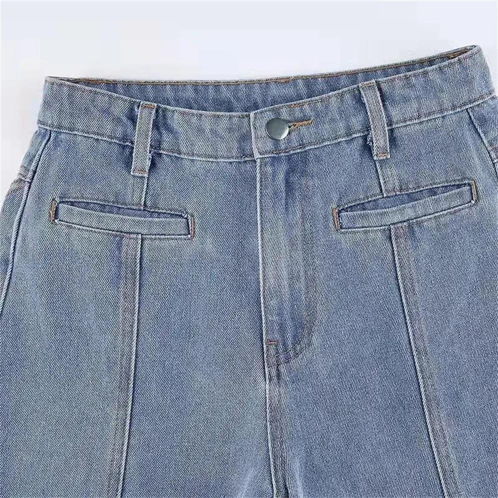 Light Blue Womens Jeans High Waist Vintage Straight Baggy Denim Pants Streetwear American Style Fashion Wide Leg Denim Trouser