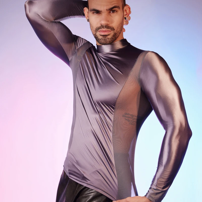 Mens Glossy Sports Tops Long Sleeve T-shirt Solid Color Slim Fit Breathable Fitness Gymnastics Workout Tops Yoga Beach Swimwear men long sleeve shirt