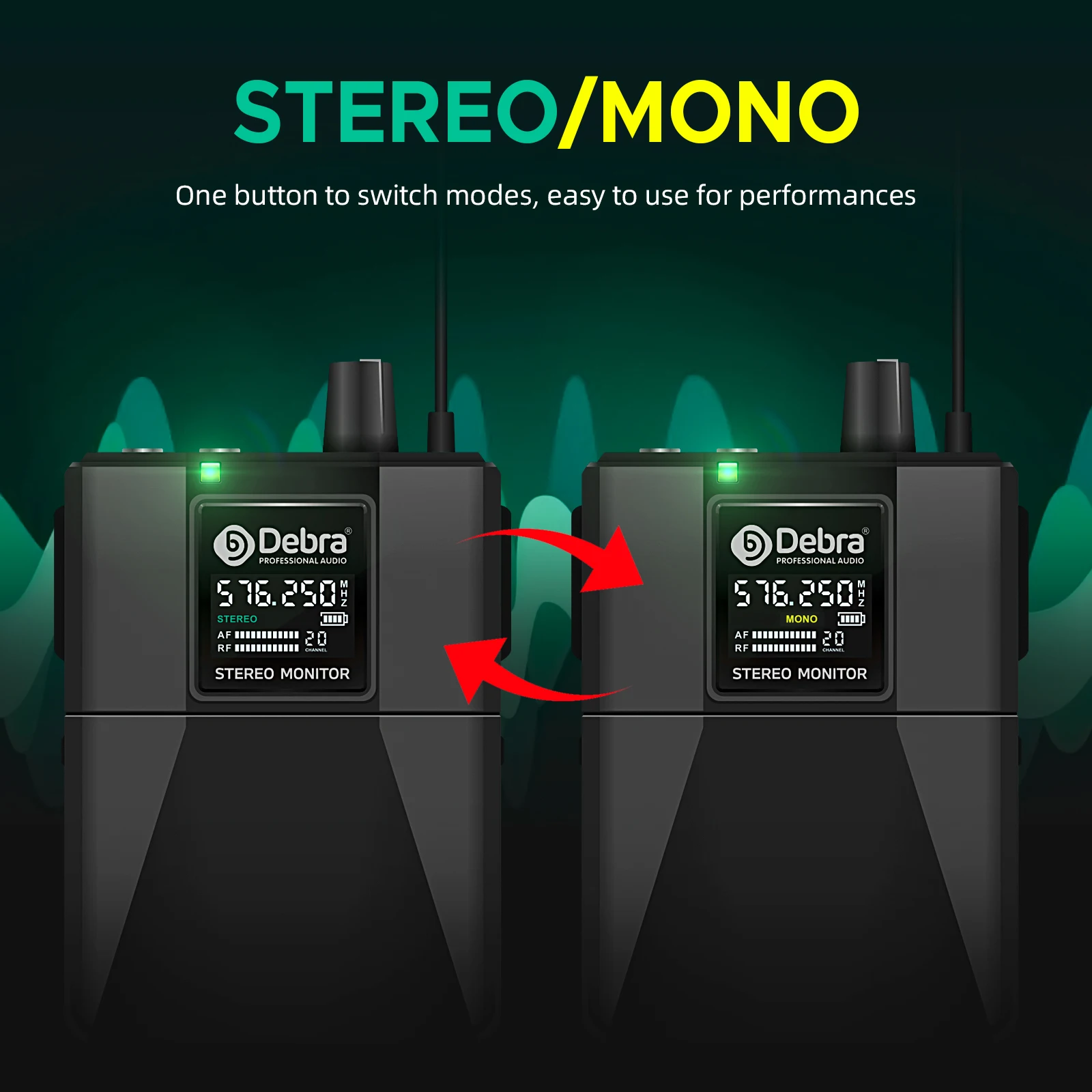 Debra ST-102 Stereo In-Ear Wireless Monitoring System Professional 530~580MHz Fr
