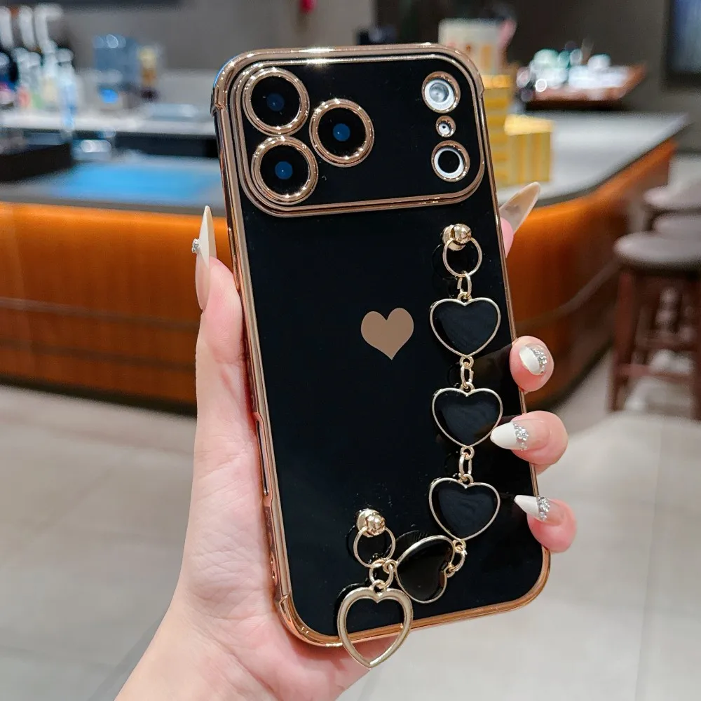 Love Heart Bracelet Wrist Strap Chain Silicone Phone Case Cover