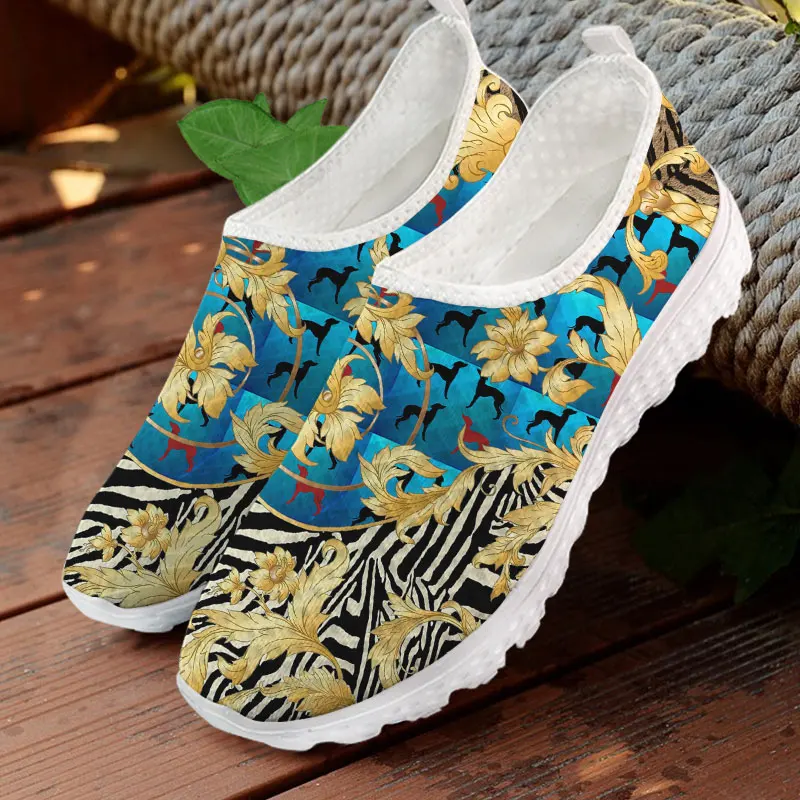 

WHEREISART Blue Greyhound Dogs Printed Spring Summer Mesh Sneakers Women Casual Flats Light Walk Female Luxury Floral Dropship