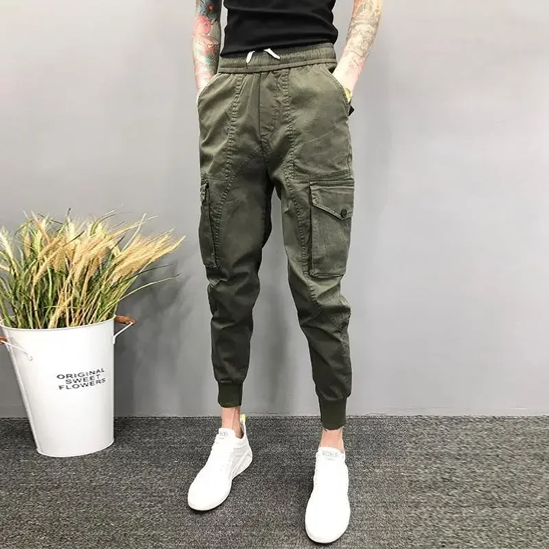 

Trousers Man Slim Cargo Pants for Men Pencil Multi Pocket Multipockets Techwear Cotton Y2k Street New in With Free Shipping Emo