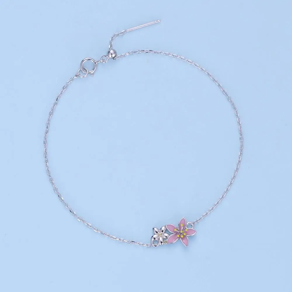 BISAER 925 Sterling Silver Bracelet Flower Beautiful Cherry