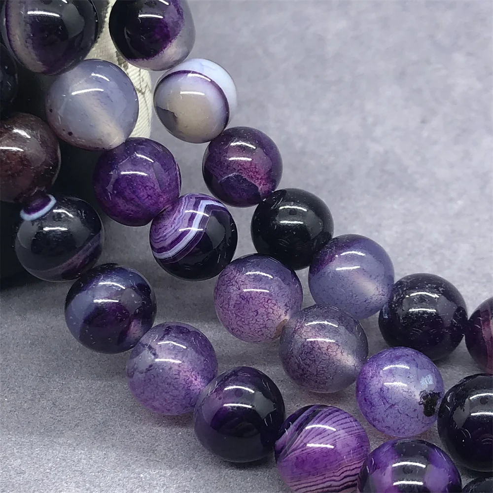 

Natural Stone Purple Stripe Agates Beads 6 8 10 12mm Pick Size for DIY Jewelry Necklace Bracelet Making Onyx Accessories