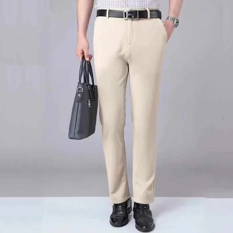 

Fashion Straight Solid Color Casual Pants Men Business Summer Simplicity All-match Pockets Elasticity Trousers Male Clothes