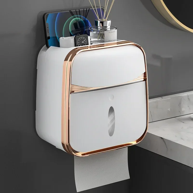 Tissue Box Toilet Paper Holder Wall-Mounted Waterproof Tissue Paper Roll Storage Rack