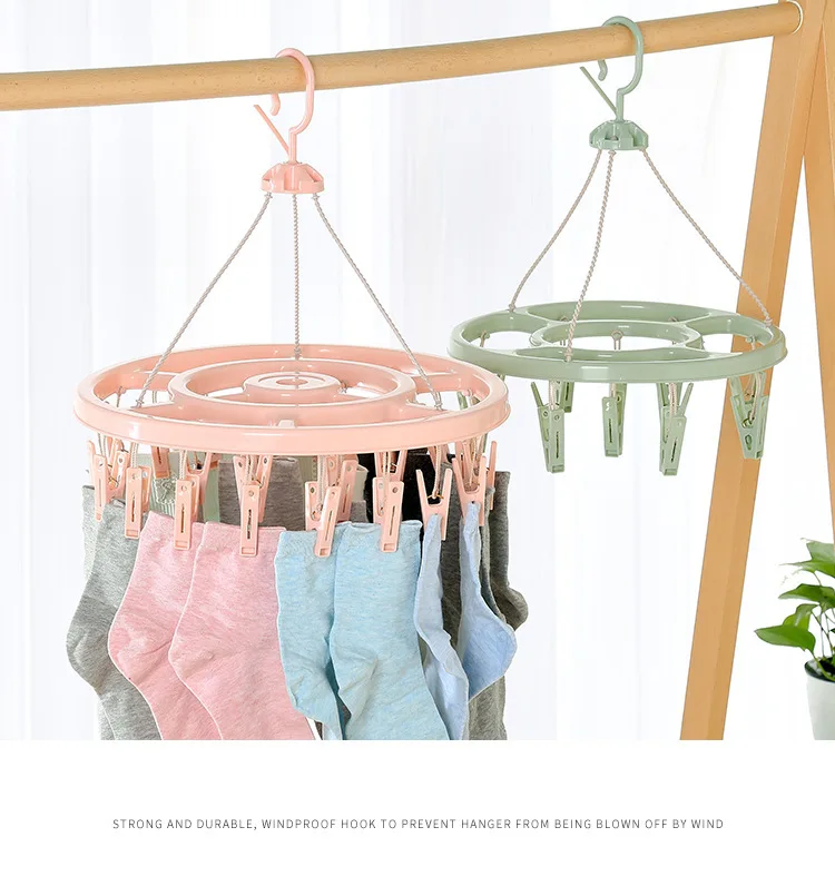 2024 Disk Multi-functional Sock Drying Hanger Multi-clip Clothes Drying Rack Baby Clothes Drying Rack Windproof Sock Drying Rack 3