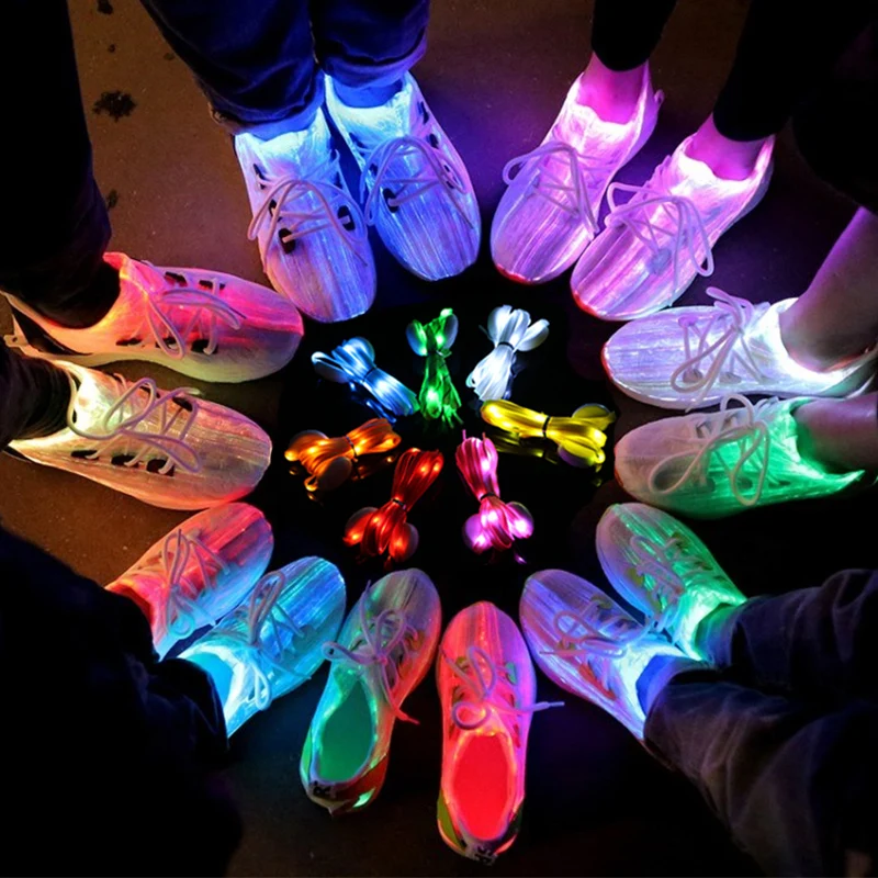 LED Sport Shoe Laces Luminous Shoelaces Glow Shoe Strings Round Flash ...