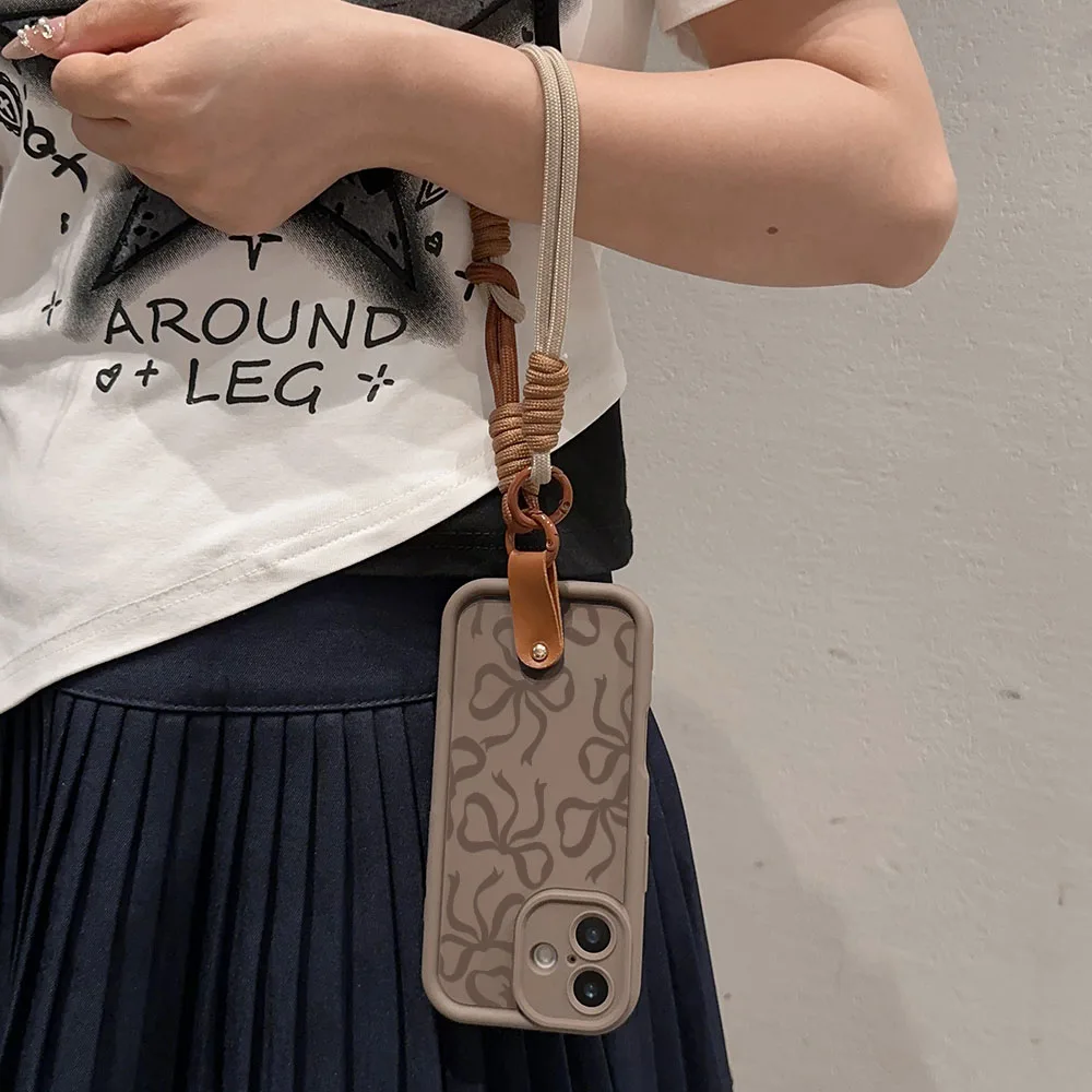 Elegant Bow Wrist Chain Lanyard Soft TPU Phone Case Cover