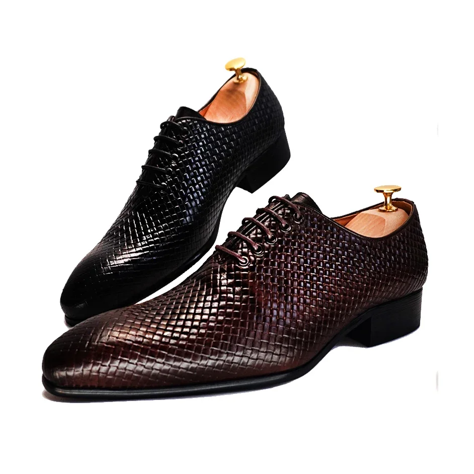 Handmade mens wingtip oxford shoes genuine calf leather traditional brogue dress shoes wedding formal for men