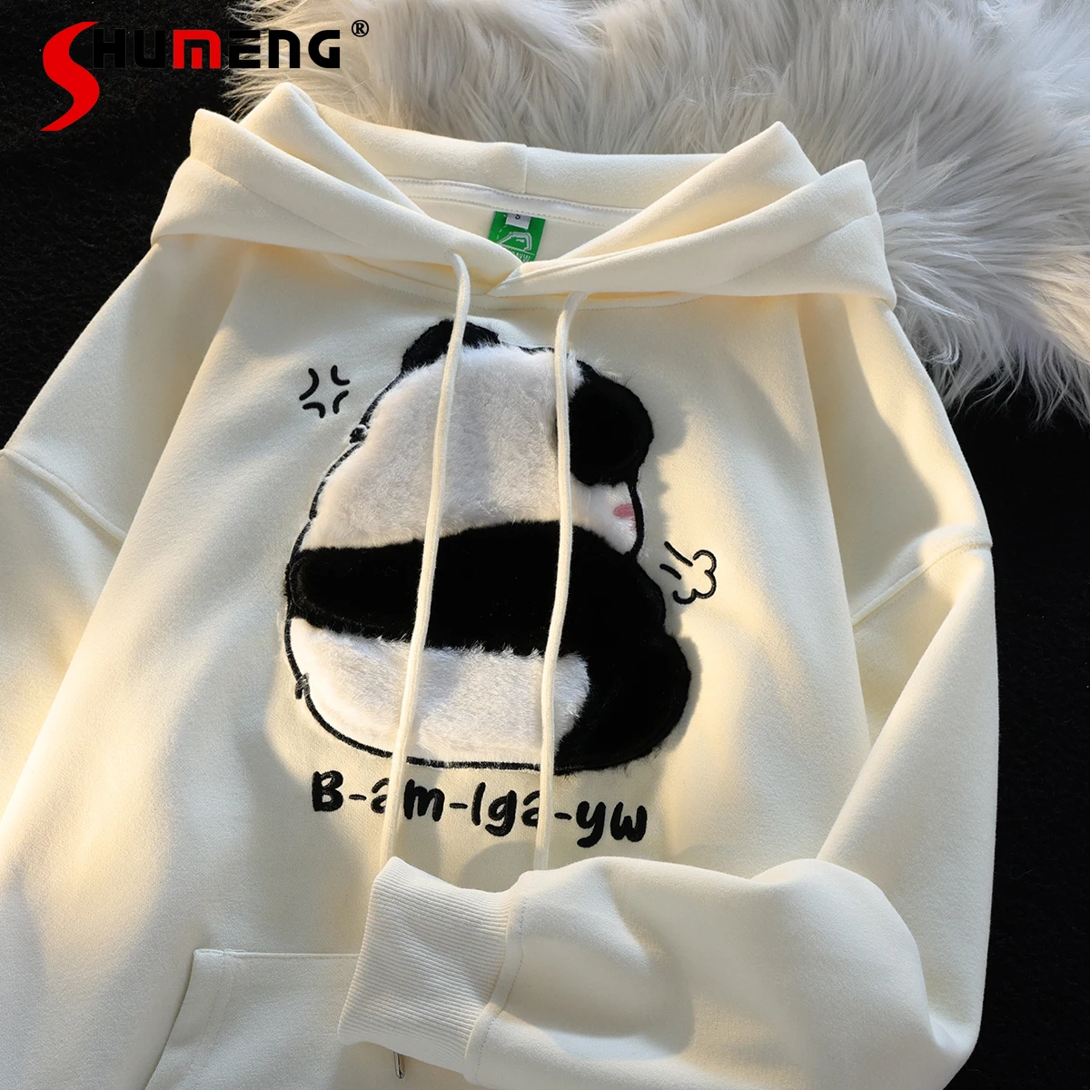 Japan Style Cute Cartoon Plush Panda Hooded Hoodies Woman Student 2023 Autumn New Loose Preppy Style Original Couple Jackets women s quilted jackets 2023 new winter preppy style cotton padded college student coat plus velvet thick warm puffer parkas