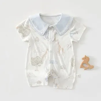 AYNIGIELL Summer Baby Clothes Newborn Thin Bamboo Fiber Short Sleeved Jumpsuit Summer Princess Outfit 1