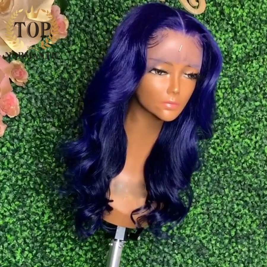 Topnormantic Blue Colored 13x6 Lace Front Wigs Preplucked Hairline Brazilian Remy Human Hair 4x4 Lace Closure Wig For Women