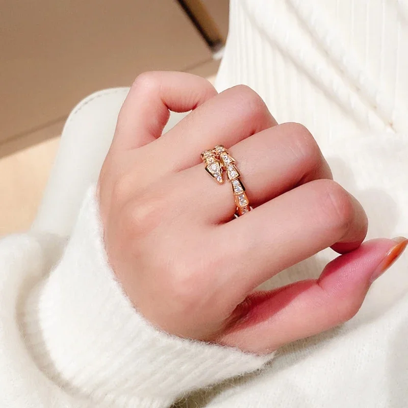 Fashion Gold Color Snake Ring Women Girl Adjustable Exquisite Shiny Cubic Zirconia Opening Adjustable Ring Hand Jewelry Gift gold color rings,gold color ring,finger ring,opening ring,adjustable rings,animal ring,jewelry accessories