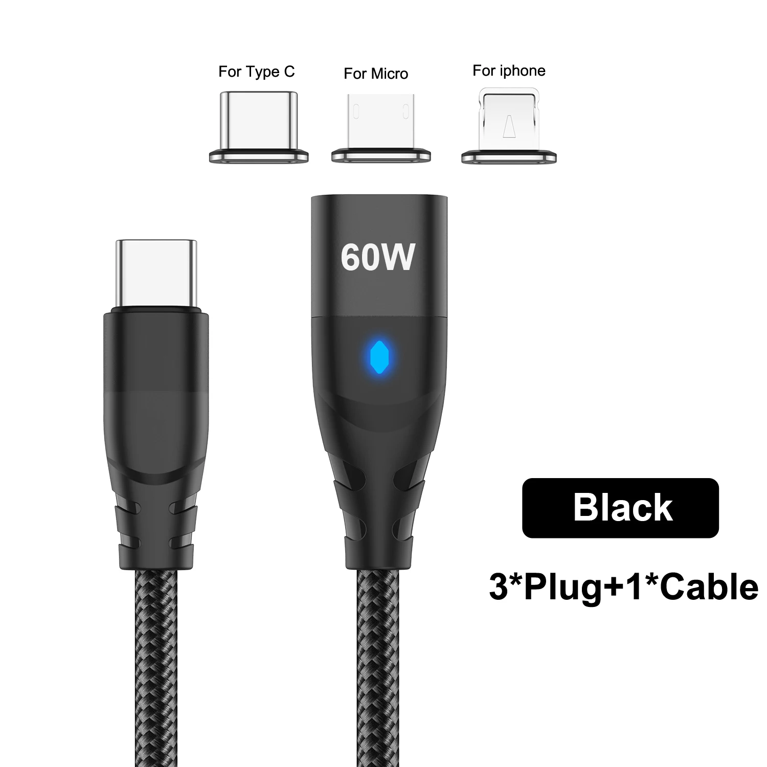 ตัวเลือกสินค้า สายชาร์จแม่เหล็ก USB-C ถึง Type-C และ Micro สำหรับ iPhone Samsung
