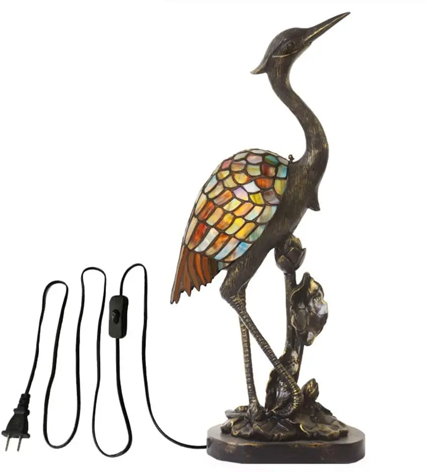 Настольная лампа Crane Bird в стиле ретро светильник из витражного стекла и смолы