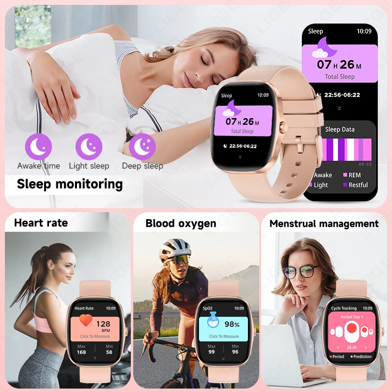 2026 Women Smartwatch HD Screen Bluetooth Call Sports Fitness Watches Heart Rate Monitor IP68 Waterproof Music Smart Watch Men 2