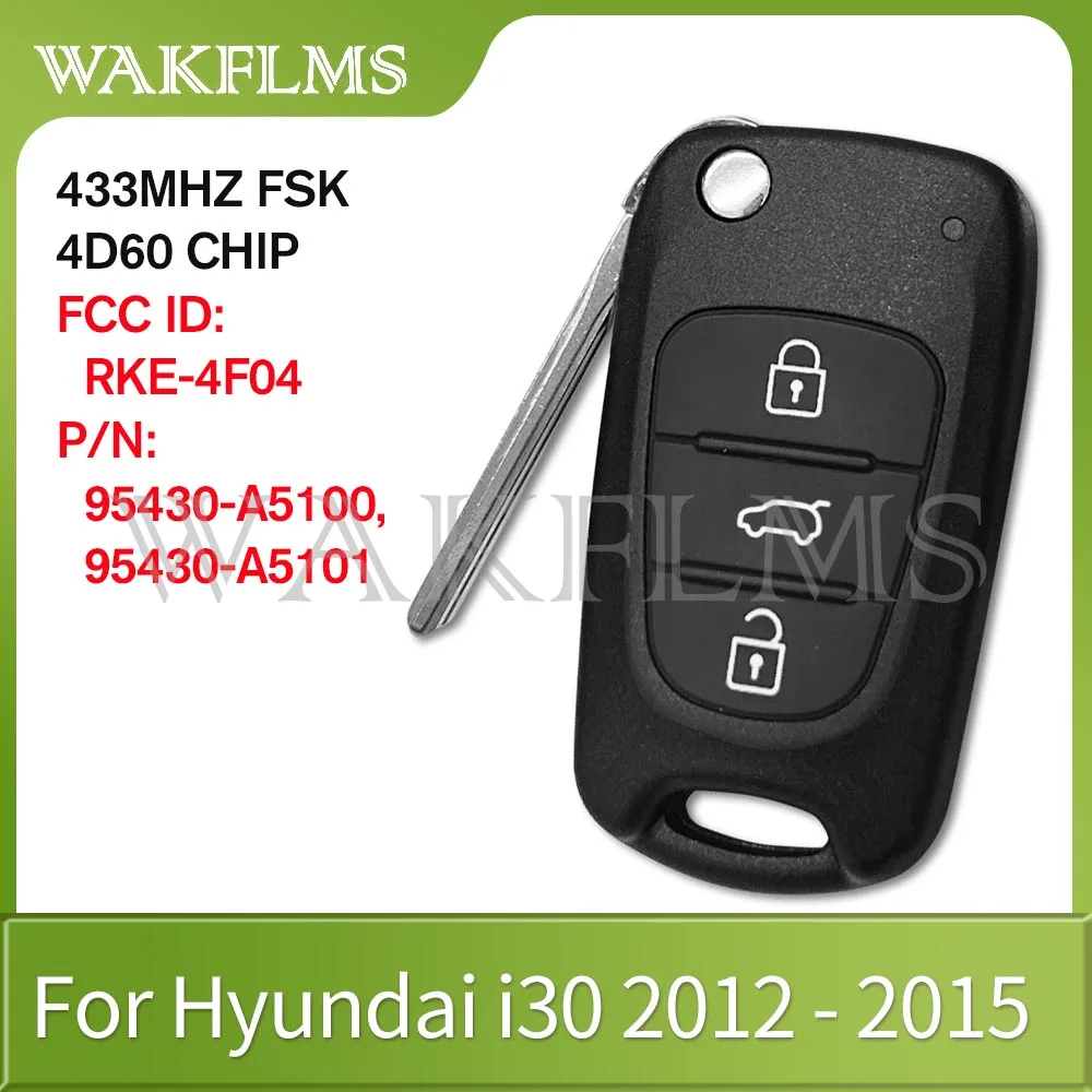 Flip Remote Car Key Fob 433MHz 4D60 95430-A5100 95430-A5101 FCC ID: RKE-4F04 For Hyundai I30 2012 2013 2014 2015 car remote key