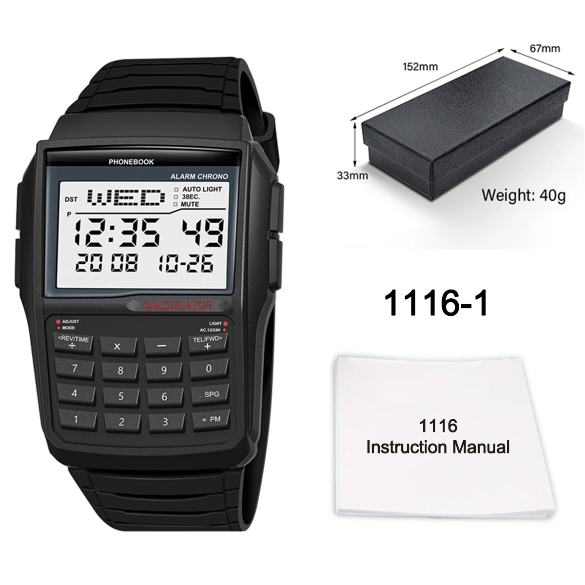 Men's Digital LED Calculator Watch