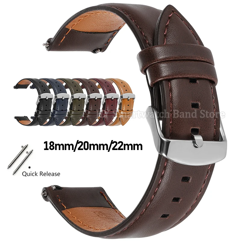 Nouveau Bracelet en cuir marron Vintage 18mm 20mm 22mm pour Omega pour Rolex pour Seiko Bracelet à dégagement rapide hommes femmes Bracelet en peau de vache