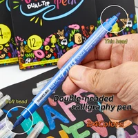 6/12/24pcs Dual Tip Metallic Brush Pens Soft Calligraphy Markers for Journaling Lettering DIY Art School Suppli 4