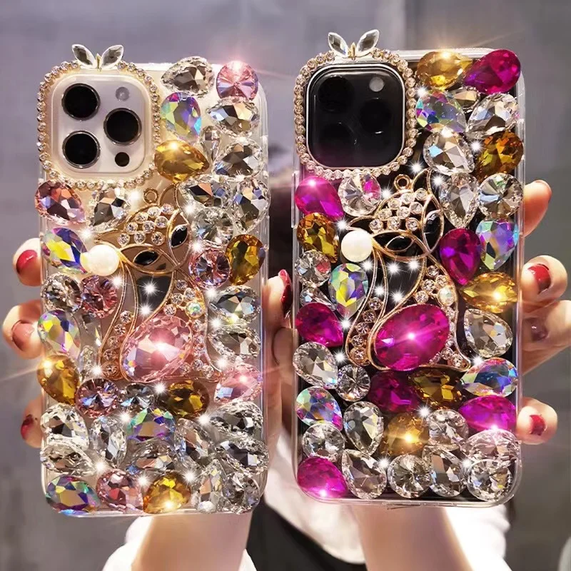 

Luxury Crystal Fox Bling Diamond Phone Case For iphone X XR XS 13 11 Pro Max 12 Pro 7Plus 5s 6 s 7 8 Plus SE mini + Cover