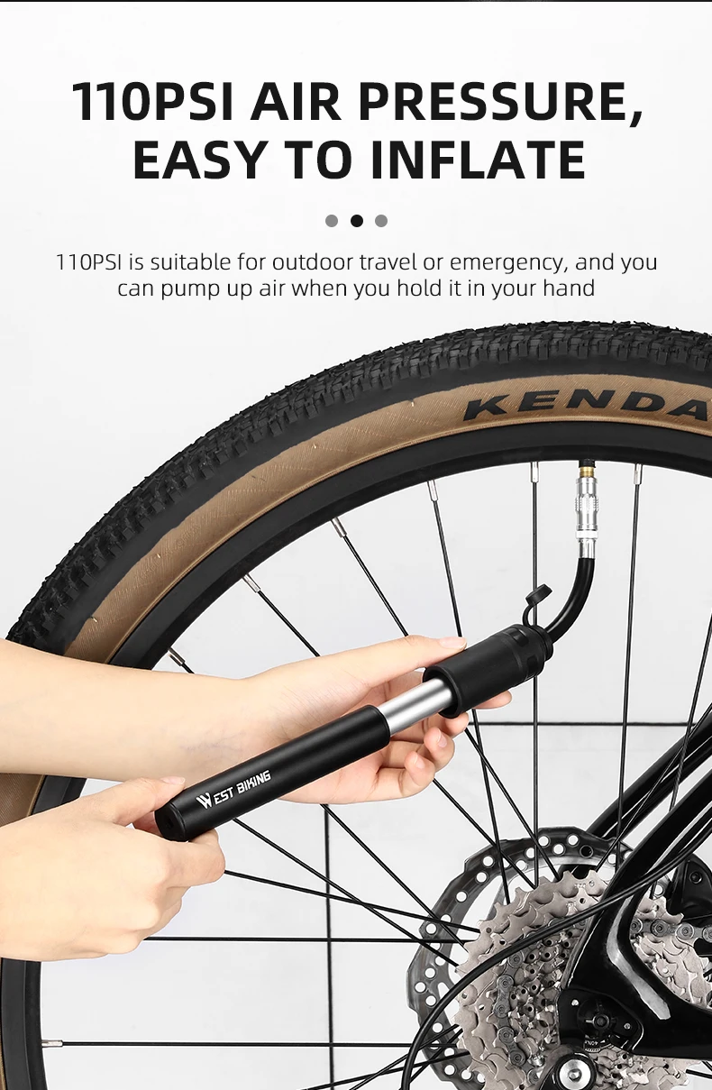 WEST RADFAHREN Fahrradpumpe Tragbare Mini Radfahren Hand Luftpumpen 110PSI Mountain Road Fahrrad Reifen Inflator Schrader Presta Ventil – Detail 7