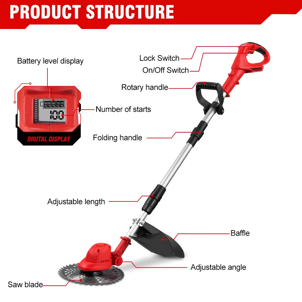 Description Picture 5 of itemONEVAN 36000RPM Brushless Electric Lawn Mower Cordless Grass Trimmer Foldable Adjustable Garden Cutter For Makita 18V Battery