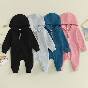 2023-08-25 Lioraitiin 0-12M Newborn Baby Boys Girls Clothing Zipper Hooded Jumpsuit Romper Long Sleeve Outfit Fall Winter Clothe 1