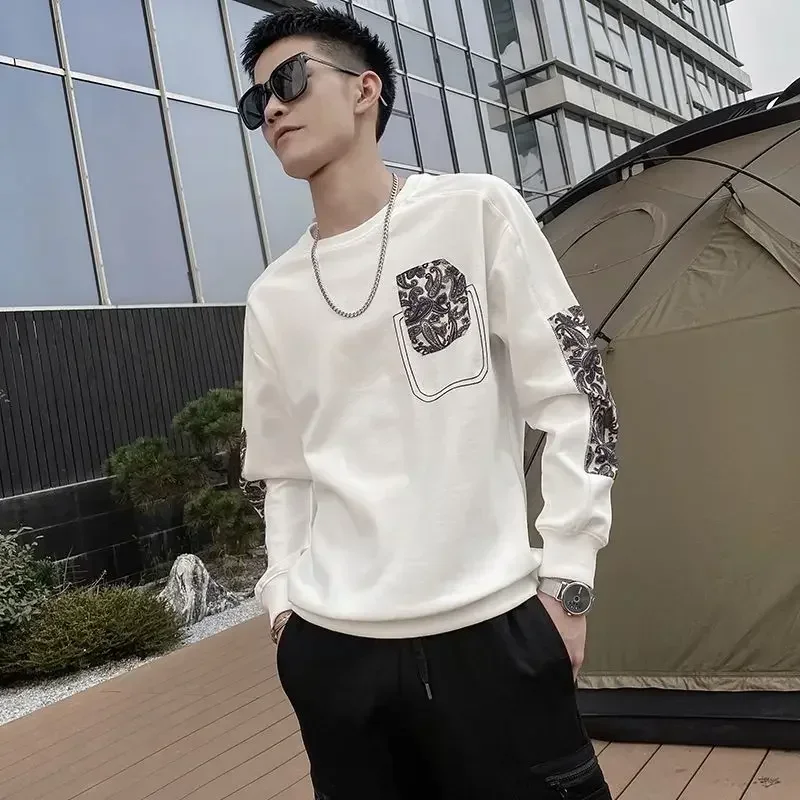 thumbnail image 1 of Ropa para hombre Top Sudadera blanca para hombre Camuflaje Sin logotipo Cuello redondo Cuello redondo Sudadera sin capucha Algodón Ropa urbana Emo, 1 of 4