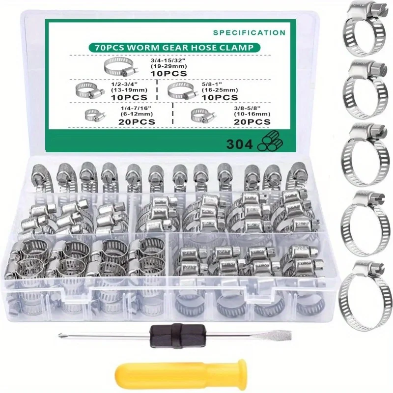 Description Picture 4 of item60 PCS Adjustable Stainless Steel Hose Clamps Worm Gear Hose Clamp 8-38mm Stainless Steel Hose Lock for Water Pipe Pipes