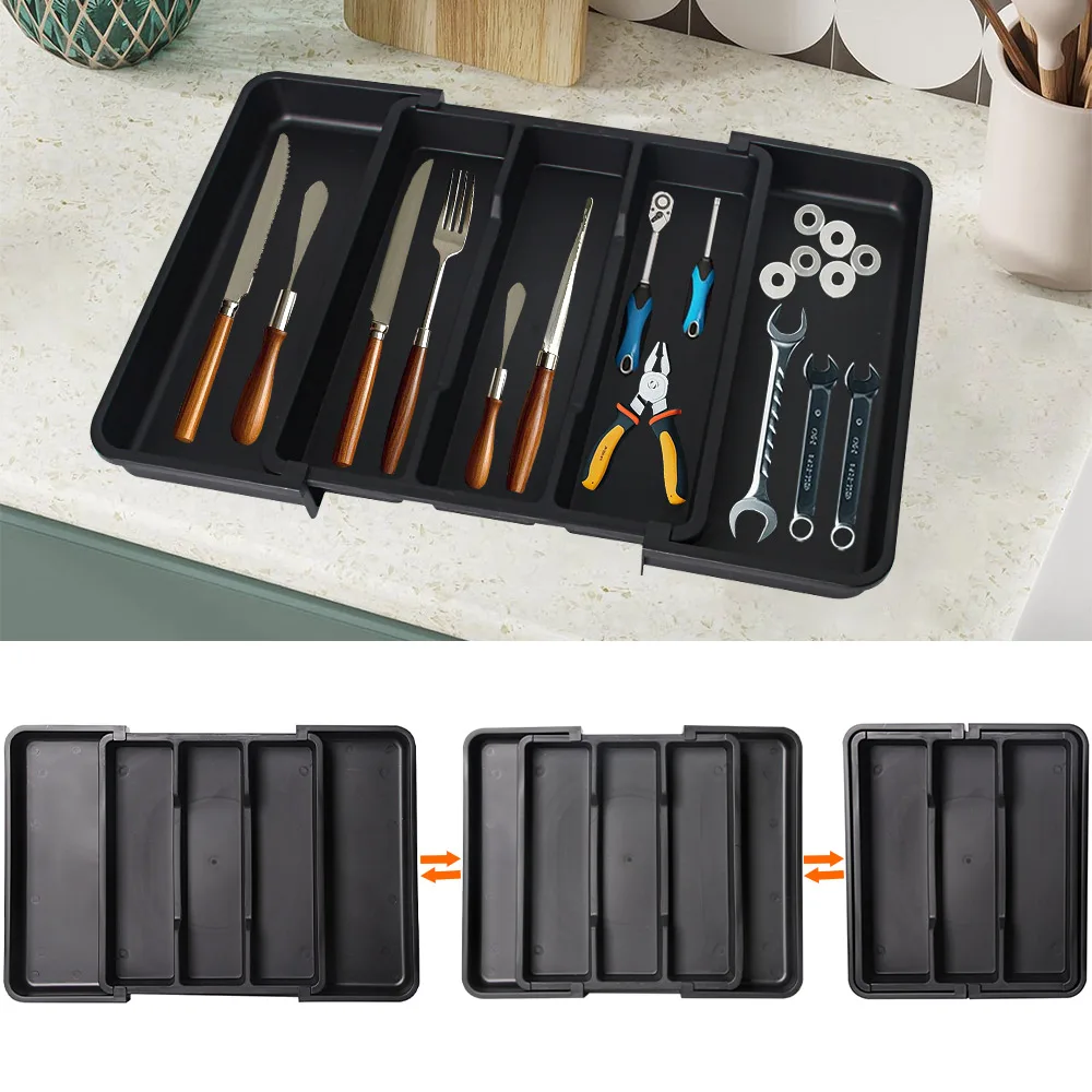Extended Tableware Storage Box Cook Utensil Organizer PP Material Adjustable Kitchen Knife Fork Storage Divider Cutlery Holder