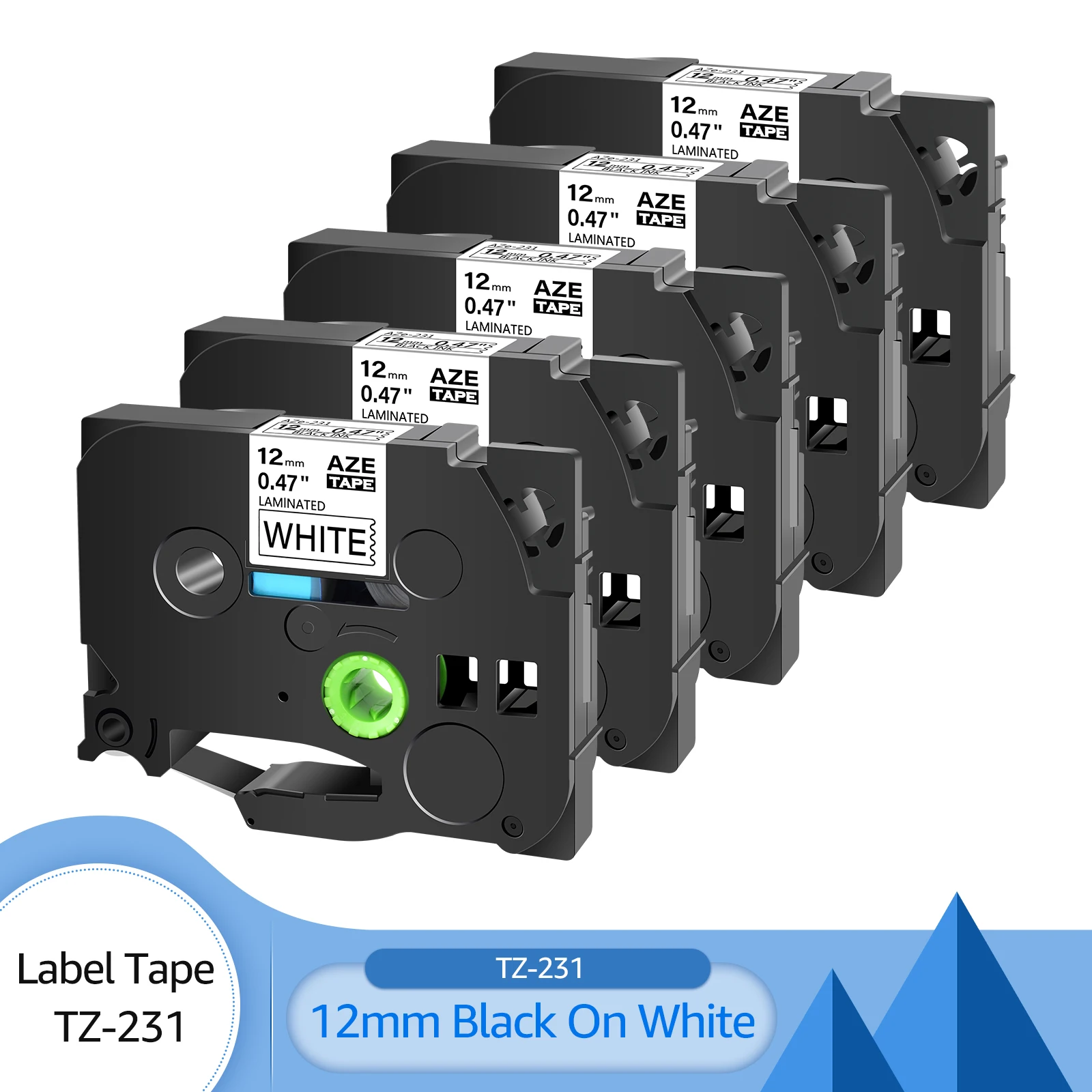 Standard Laminated Label Tape 5PK Compatible Brother 6/9/12/18/24mm Black On White Cassette For P-Touch PT-1000 PT-H101C