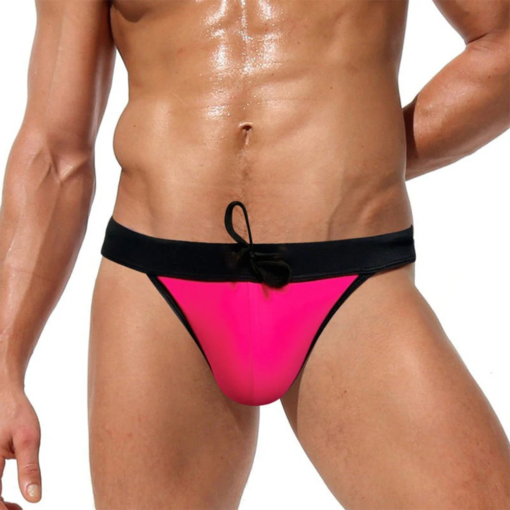 

Men Sexy Stitching Bikini Swimwear Thong Briefs Swimming Shorts Trunks Beach Surf Board Shorts Sexy Big Pouch-Cup Swim Trunks