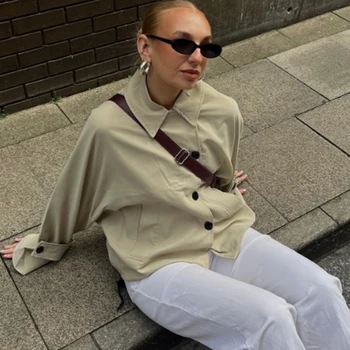 HXAO سترة نسائية معطف ديمي الموسم قصير خندق معطف امرأة طويلة الأكمام زر سترة واقية جديد في معاطف معاطف نسائية أنيقة 6