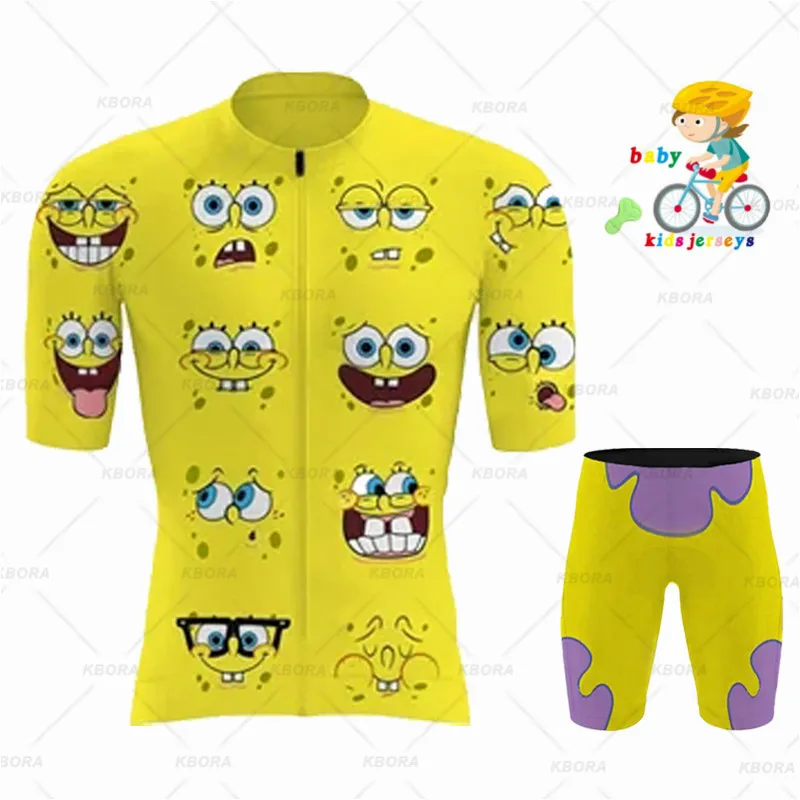Children's comics Summer Cycling Short Sleeve Set MTB Bicycle Shirt Bicycle Bib Shorts Road Car Breathable Short Sleeve KBORA