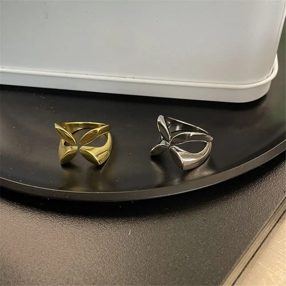 Water Resistant Geometric Open Ring Gold Silver Chic Jewelry Adjustable Stainless Steel Finger Ring for Women's Daily Outfit