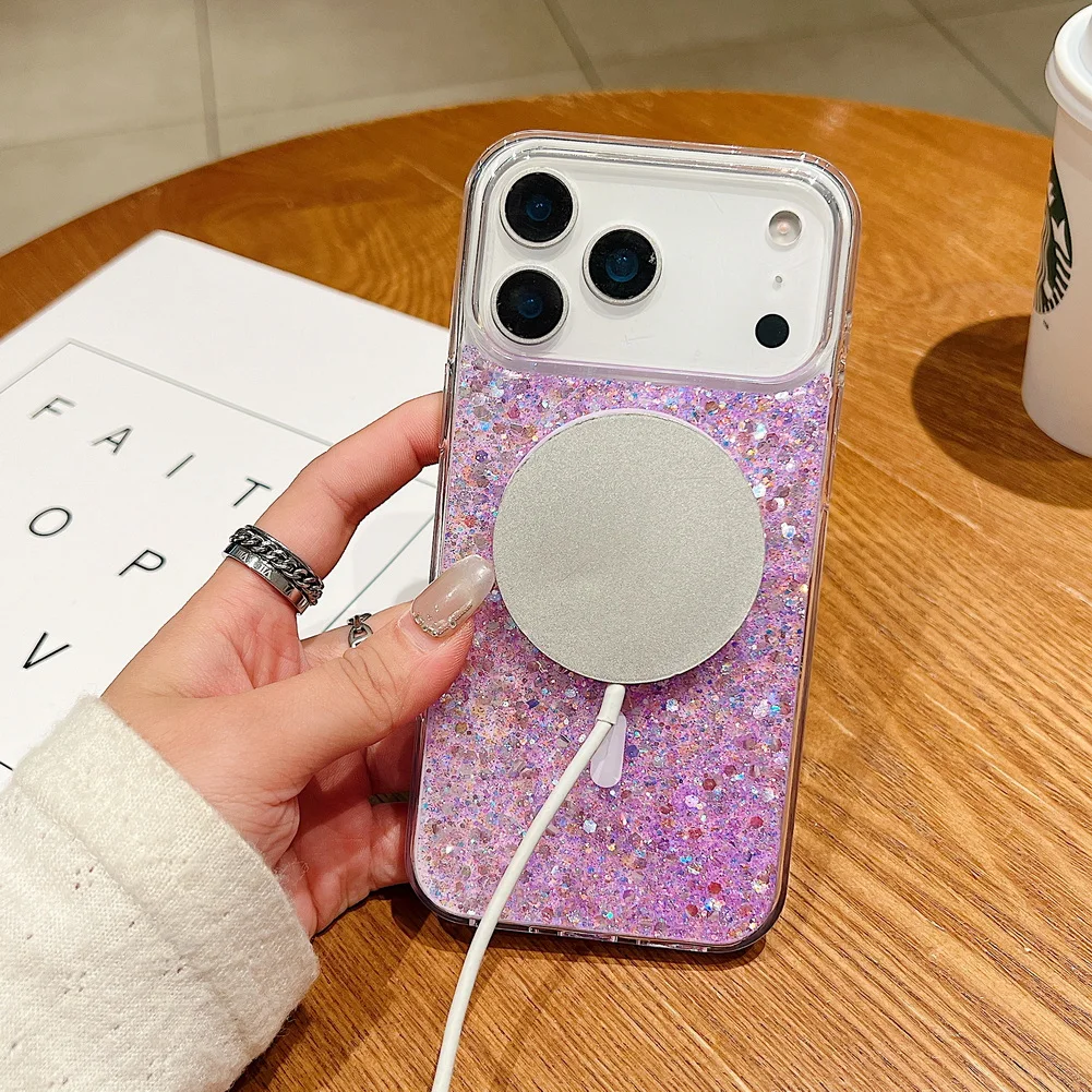 Shiny Glitter Drip Resin Phone Case with Built-in Magnetic Ring