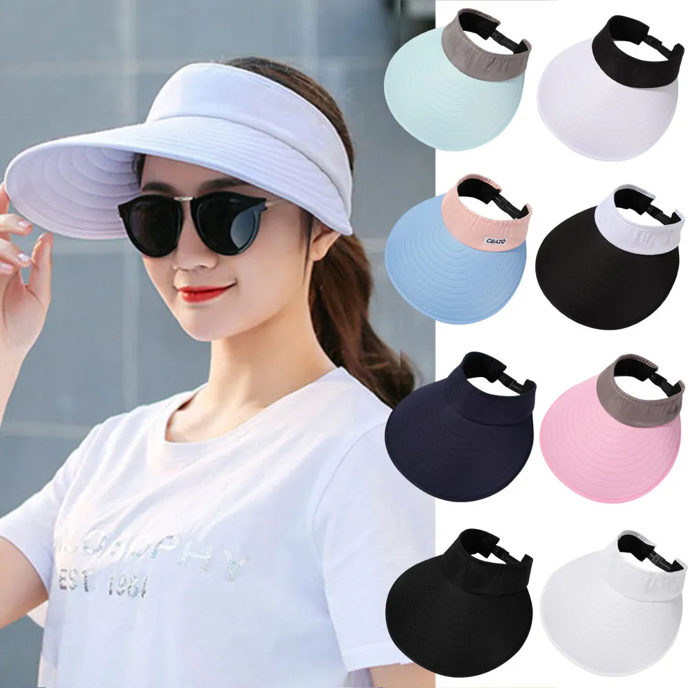 Summer Wide Brim Sun Visor Hat Adjustable UV Protection Golf Hat Portable Lightweight Sports Cap Casual Beach Cap for Women Men