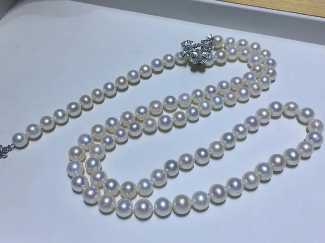 

classic 9-10mm south sea round white pearl necklace 26inch 925s
