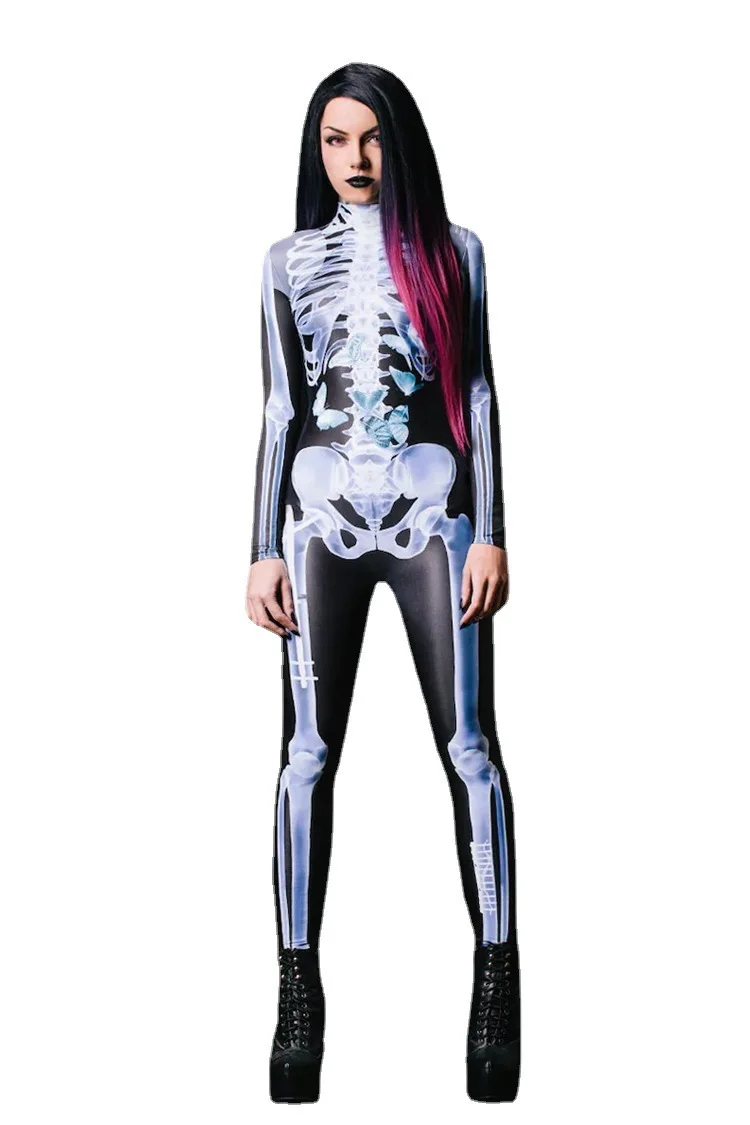 Ghost Scarey Cosplay Costumes for Men Skull Print Gothic Long Sleeve Jumpsuits Womens Rompers Carnival Party Male Clothes