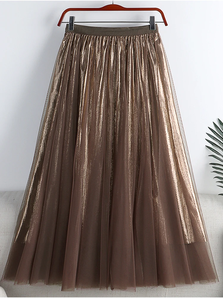 TIGENA Maxi Tulle Skirt Women Fashion 2022 Spring Summer Aesthetic Vintage Y2K Shiny Mesh A Line High Waist Long Female |
