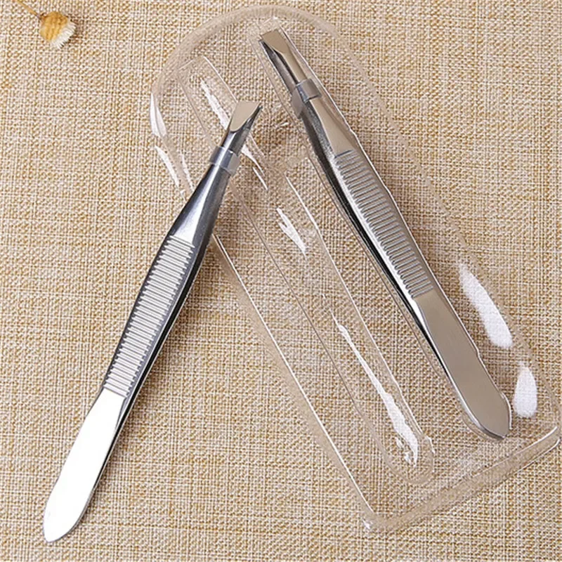 Professional Slanted/flat Stainless Steel Hair Removal Clip 2Pcs/Set Eyebrow Face Hair Remover Tweezers Eyebrow Plucking Tools