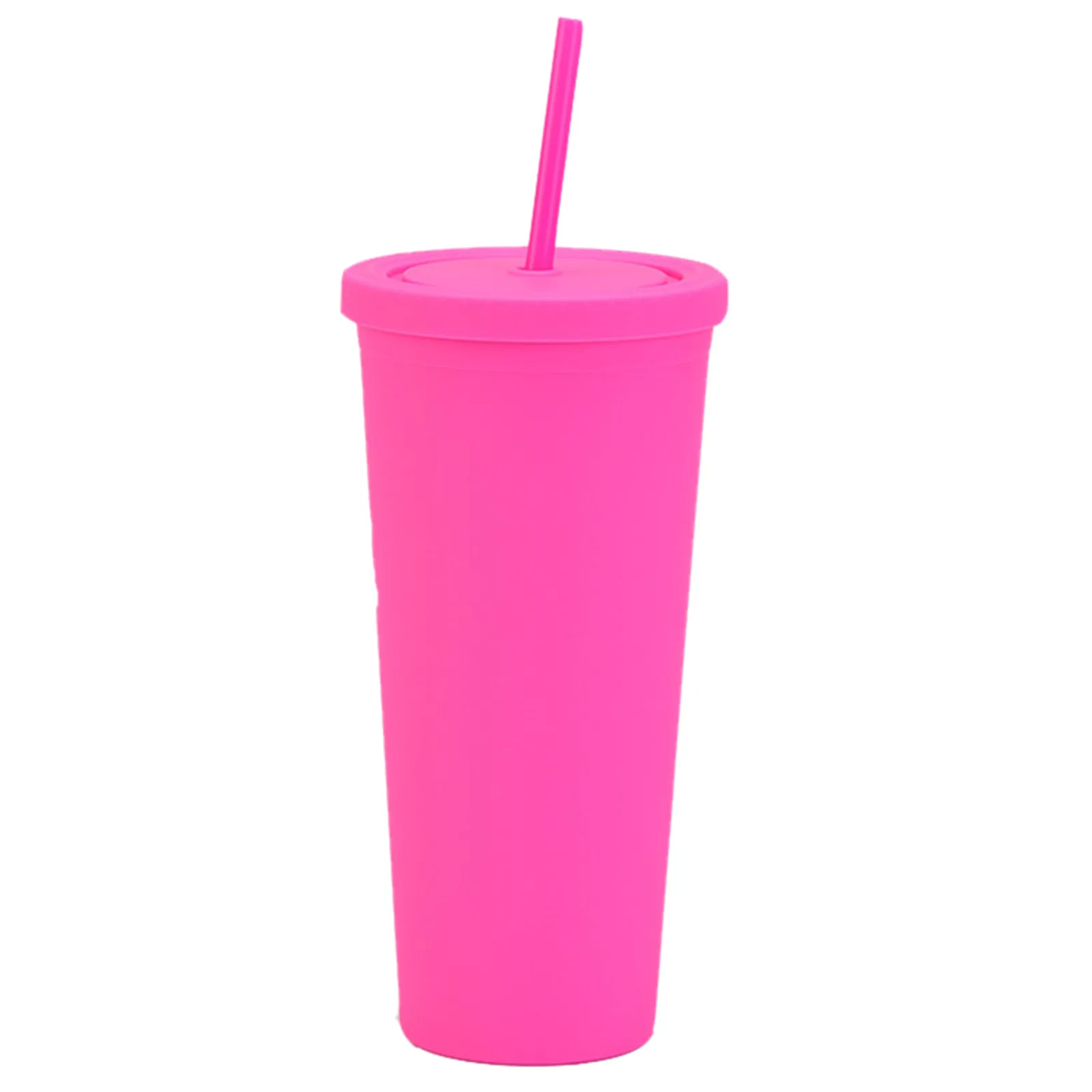 

Double Plastic Straw Cup Candy Color Rubber Paint Coffee Cup Summer Large Capacity Water Cup Frosted Handy Water Cup