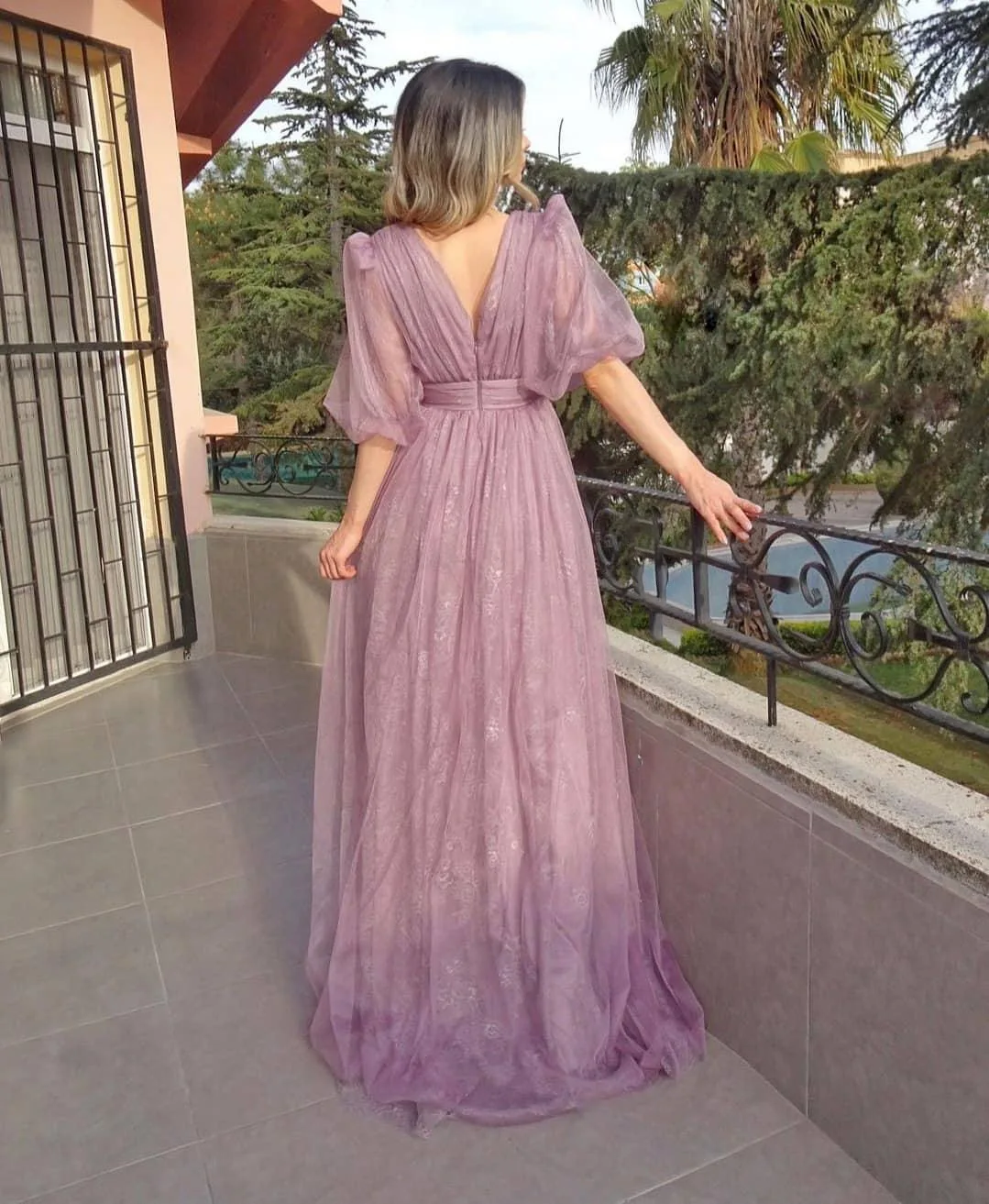 Vestidos de Baile Pescoço da Dama de Honra Novo Estilo Sexy Renda Roxa Malha Meia Mangas Senhora Elegante Fenda v Robes Noite Festa Aniversário 2022 13 Computers & Electronics