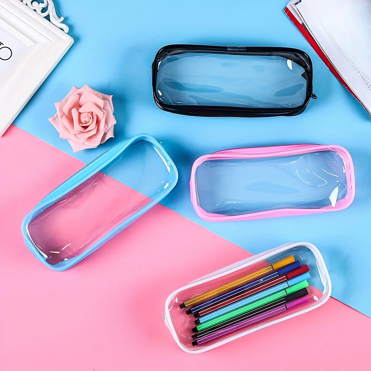 1/5pc Plastic Transparent Jewelry Storage Makeup Bag Simple Stationery Pencil Case Portable Travel Organizer Cosmetic Case 2